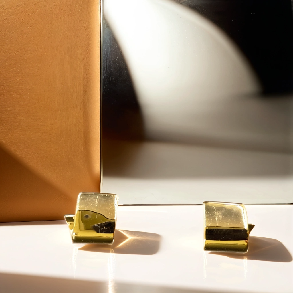 GL0011-  Premium Silver Collection - Contemporary Designed Earrings with Radiant Gold Finish